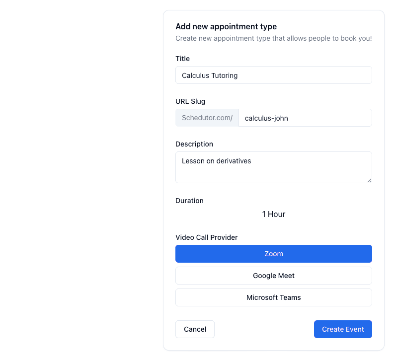 Create booking links for your students